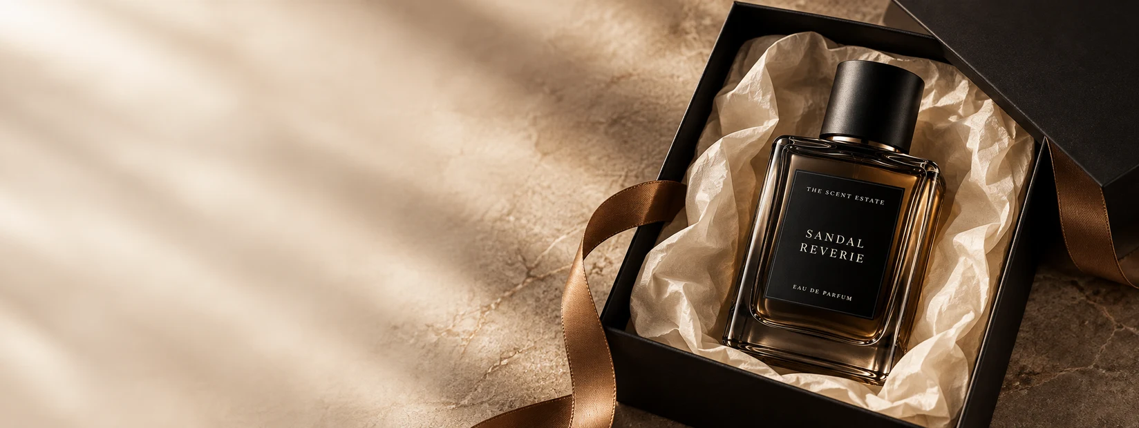 The Scent Estate perfume in a black gift box
